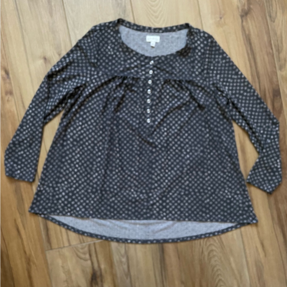 Wonderly black and white print long sleeve scoop neck Top size XL
